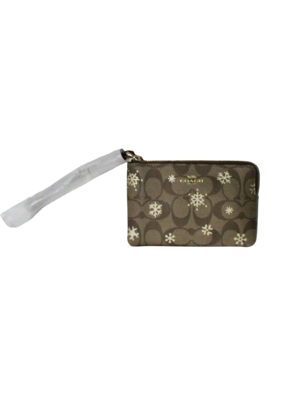 Coach NWT Signature Canvas Snowflake Star Corner Zip Wristlet Wallet